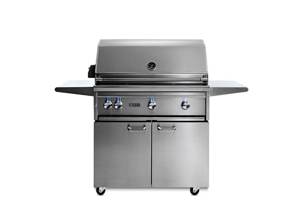 Lynx Grills Stainless Steel 36 in. 4-Burner 304 Outdoor Freestanding Grill with All Trident IR Burner and Rotisserie in Stainless Steel 