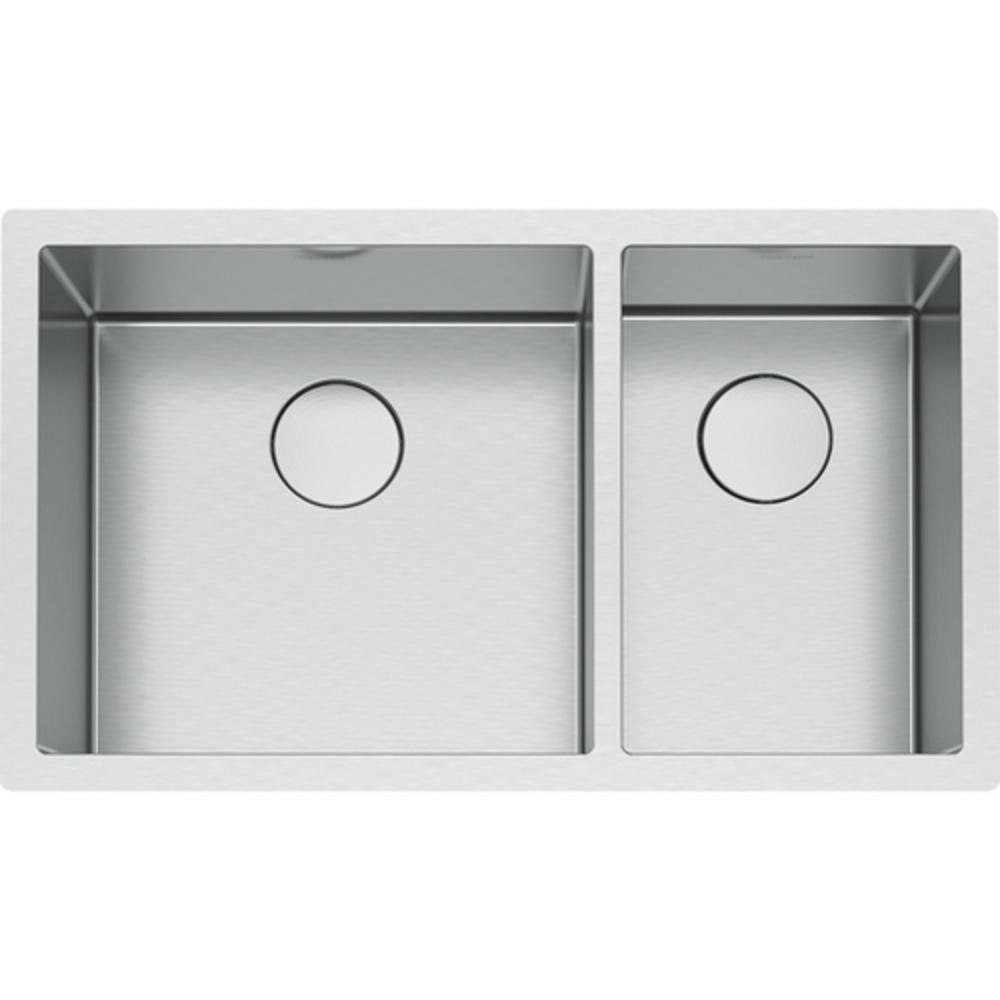 Franke Diamond Plate/Stainless Steel 32-1/2 x 19-1/2 in. No Hole Stainless Steel Double Bowl Undermount Kitchen Sink 