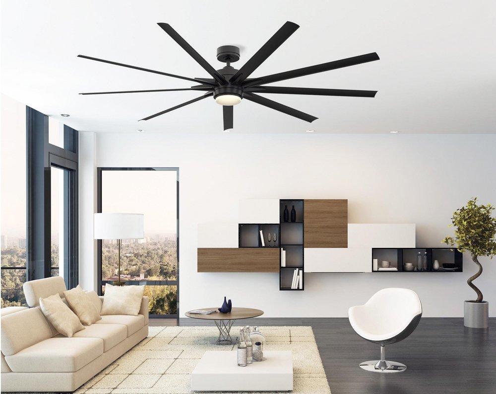 Fanimation Black 32W 9-Blade Ceiling Fan with 84 in. Blade Span and 1-Light LED 