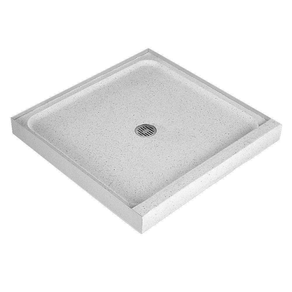FIAT Products White/Black 32 x 36 in. Terrazzo Shower Base with Stainless Steel Strainer Plate and Centre Drain 