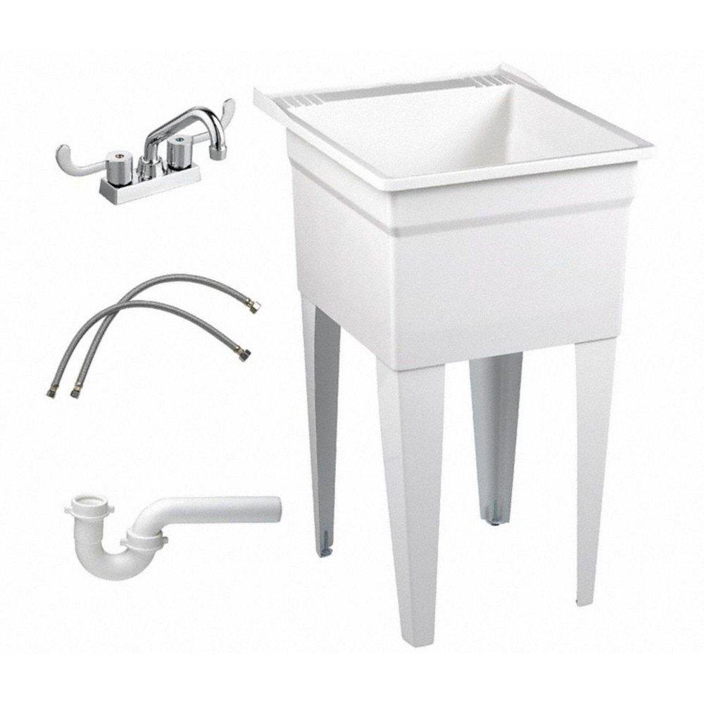 FIAT Products White 24 x 20 in. 4-Hole 1-Bowl Wall Mount Fiberglass Reinforced Plastic Square Laundry Tub 