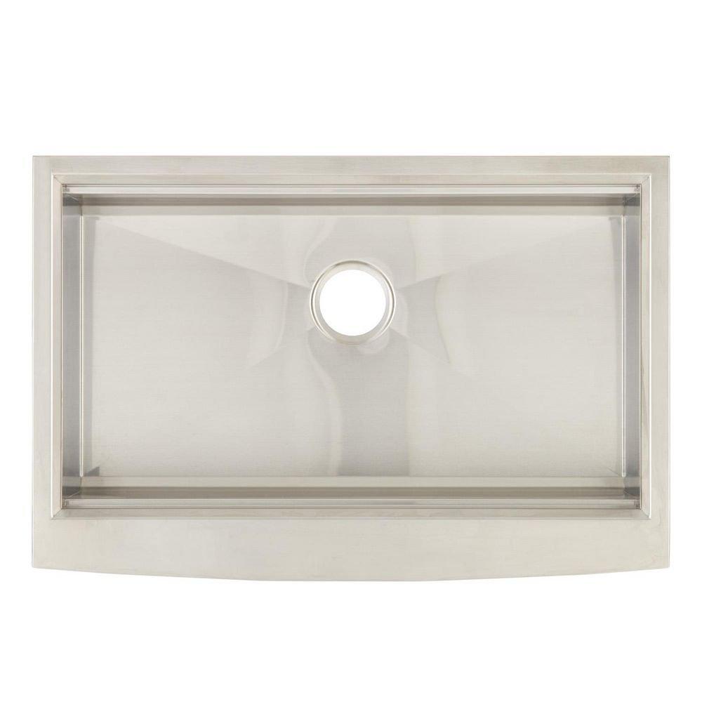 Signature Hardware Brushed Stainless Steel 32-1/2 x 21-3/4 in. No Hole Stainless Steel Single Bowl Apron Front Kitchen Sink 