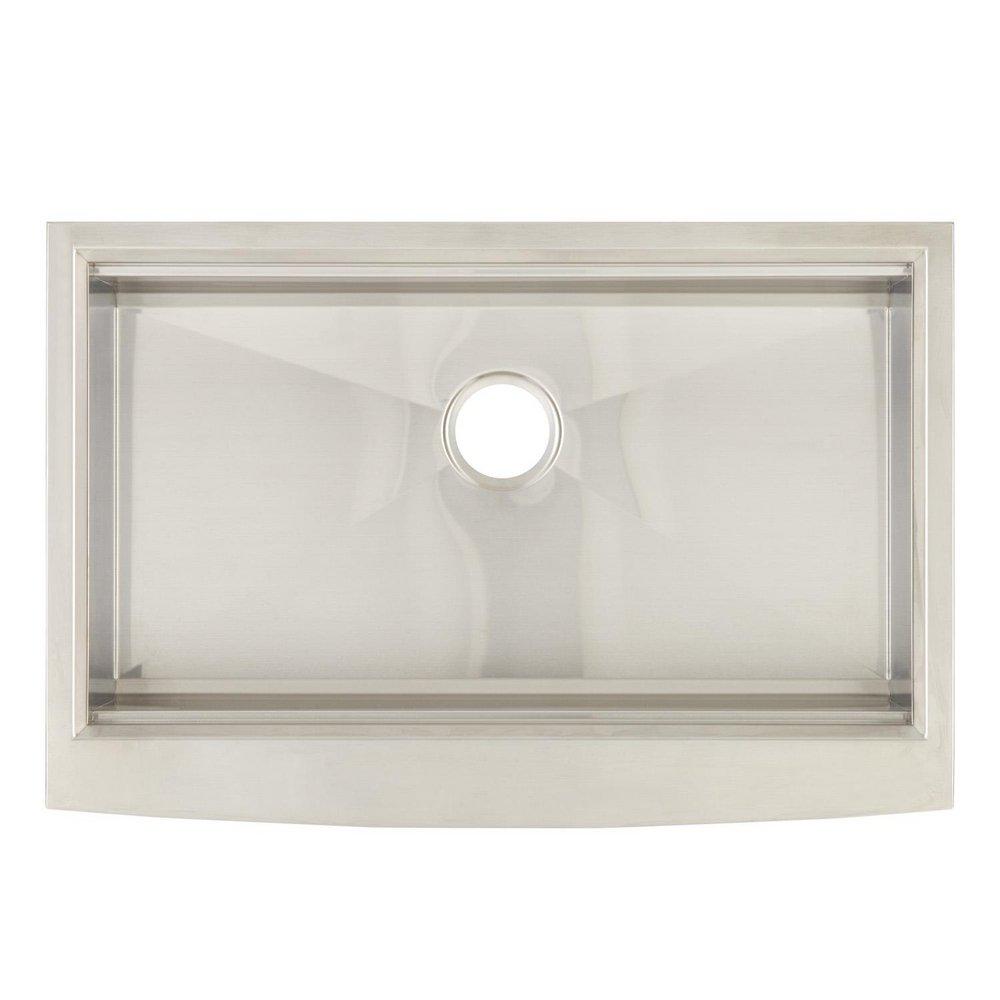 Signature Hardware Brushed Stainless Steel 32-1/2 x 21-3/4 in. Stainless Steel Single Bowl Farmhouse Workstation Kitchen Sink 