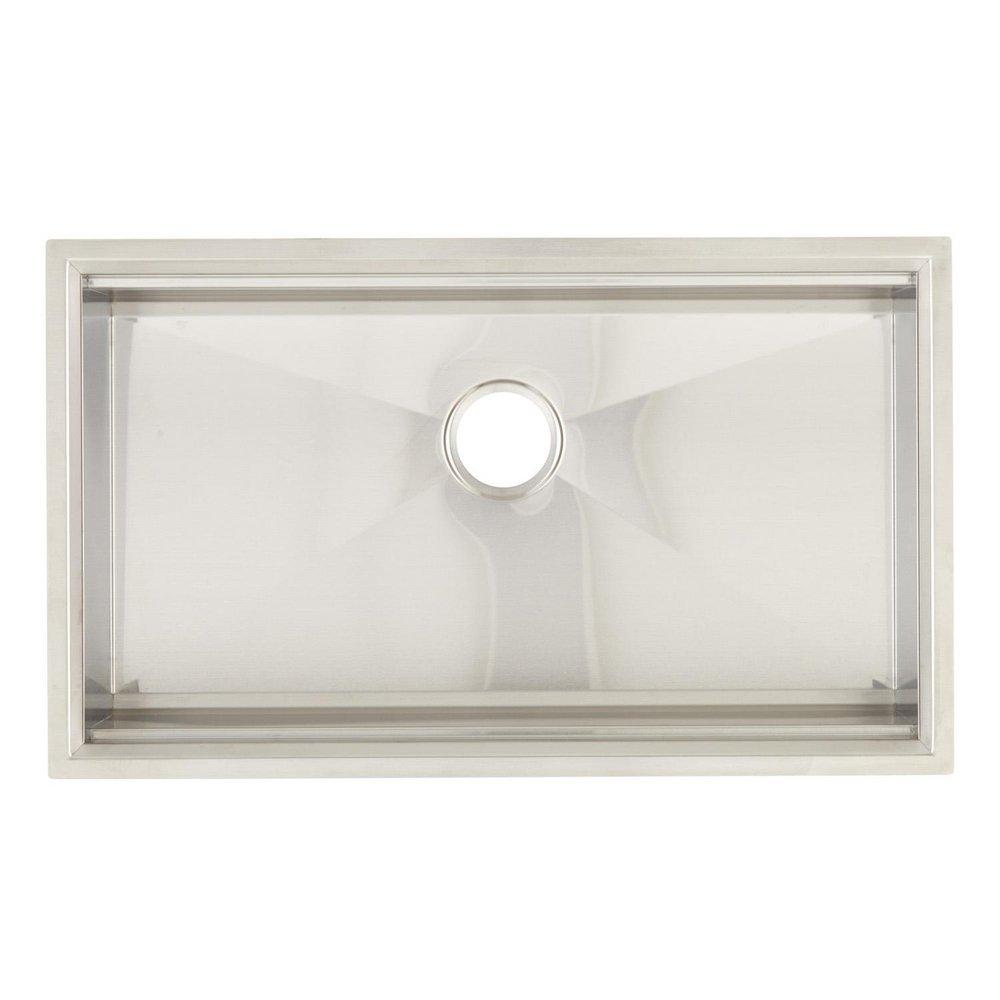 Signature Hardware Brushed Stainless Steel 32 x 18 in. Stainless Steel Single Bowl Undermount Workstation Kitchen Sink with Sound Dampening - Includes Colander, Cutting Board, and Sink Grid 