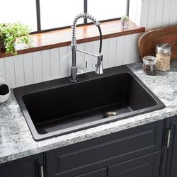 33 in. Dual Mount Composite Single Bowl Kitchen Sink in Black