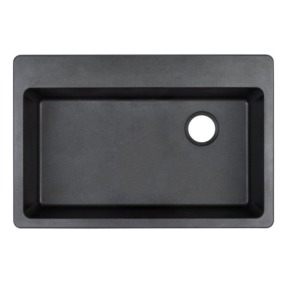 Signature Hardware Black 33 x 22 in. No Hole Composite Single Bowl Dual Mount Kitchen Sink 