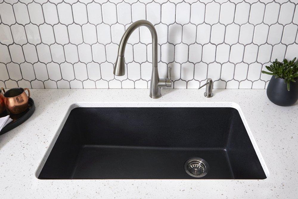 Signature Hardware Black 33 x 22 in. No Hole Composite Single Bowl Dual Mount Kitchen Sink 