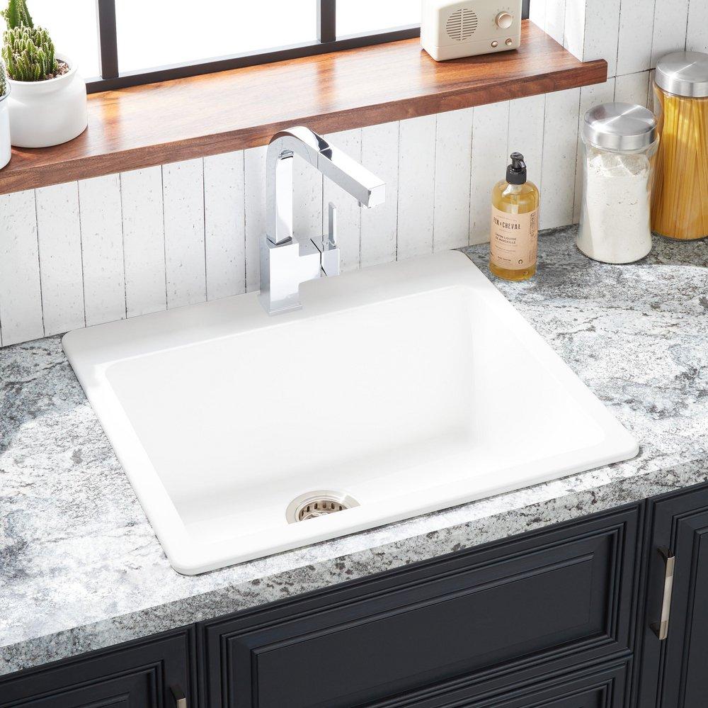 Signature Hardware White 25 x 22 in. No Hole Granite Composite Single Bowl Dual Mount Kitchen Sink 