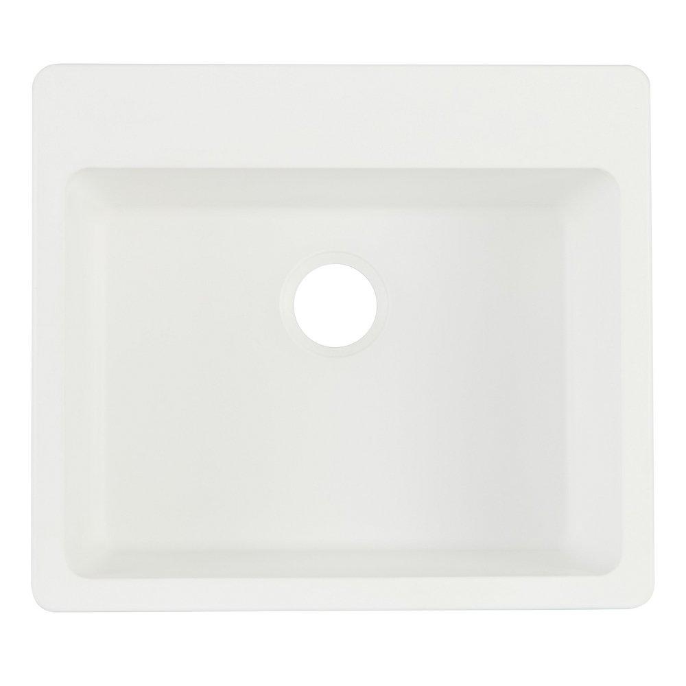 Signature Hardware White 25 x 22 in. No Hole Granite Composite Single Bowl Dual Mount Kitchen Sink 