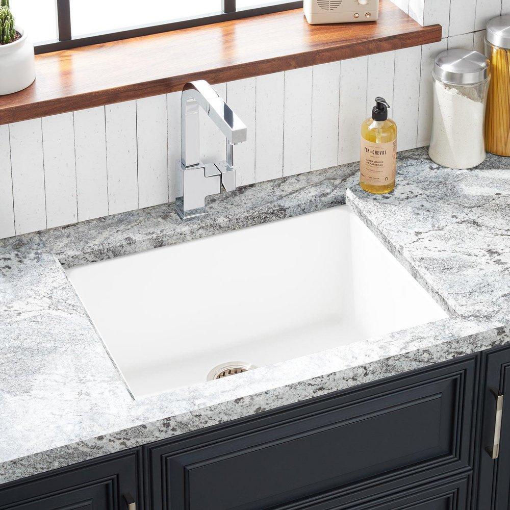 Signature Hardware White 25 x 22 in. No Hole Granite Composite Single Bowl Dual Mount Kitchen Sink 