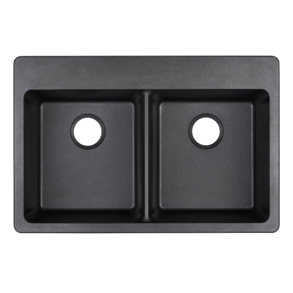Signature Hardware Black 33 x 22 in. No Hole Composite Double Bowl Dual Mount Kitchen Sink 