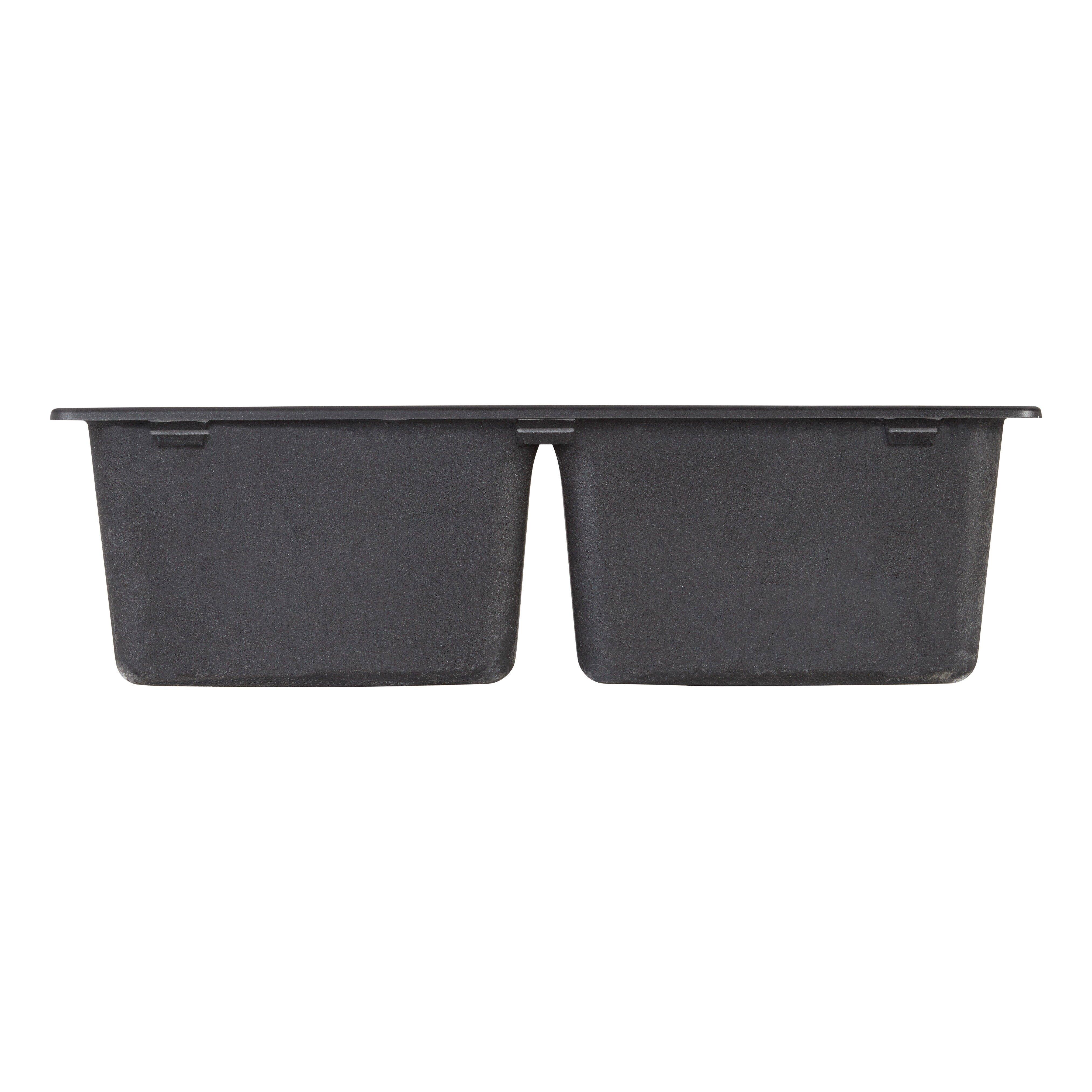 Signature Hardware Black 33 x 22 in. No Hole Composite Double Bowl Dual Mount Kitchen Sink 