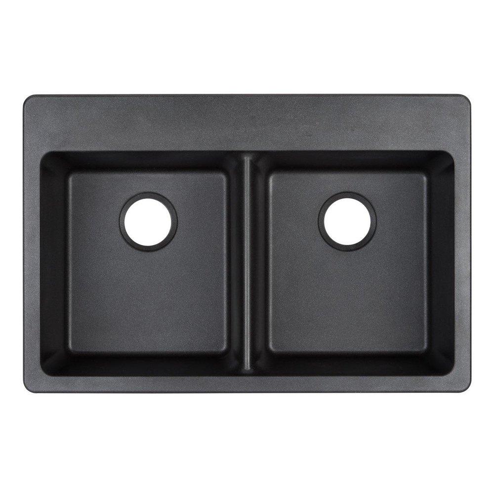 Signature Hardware Black 33 x 22 in. No Hole Composite Double Bowl Dual Mount Kitchen Sink 