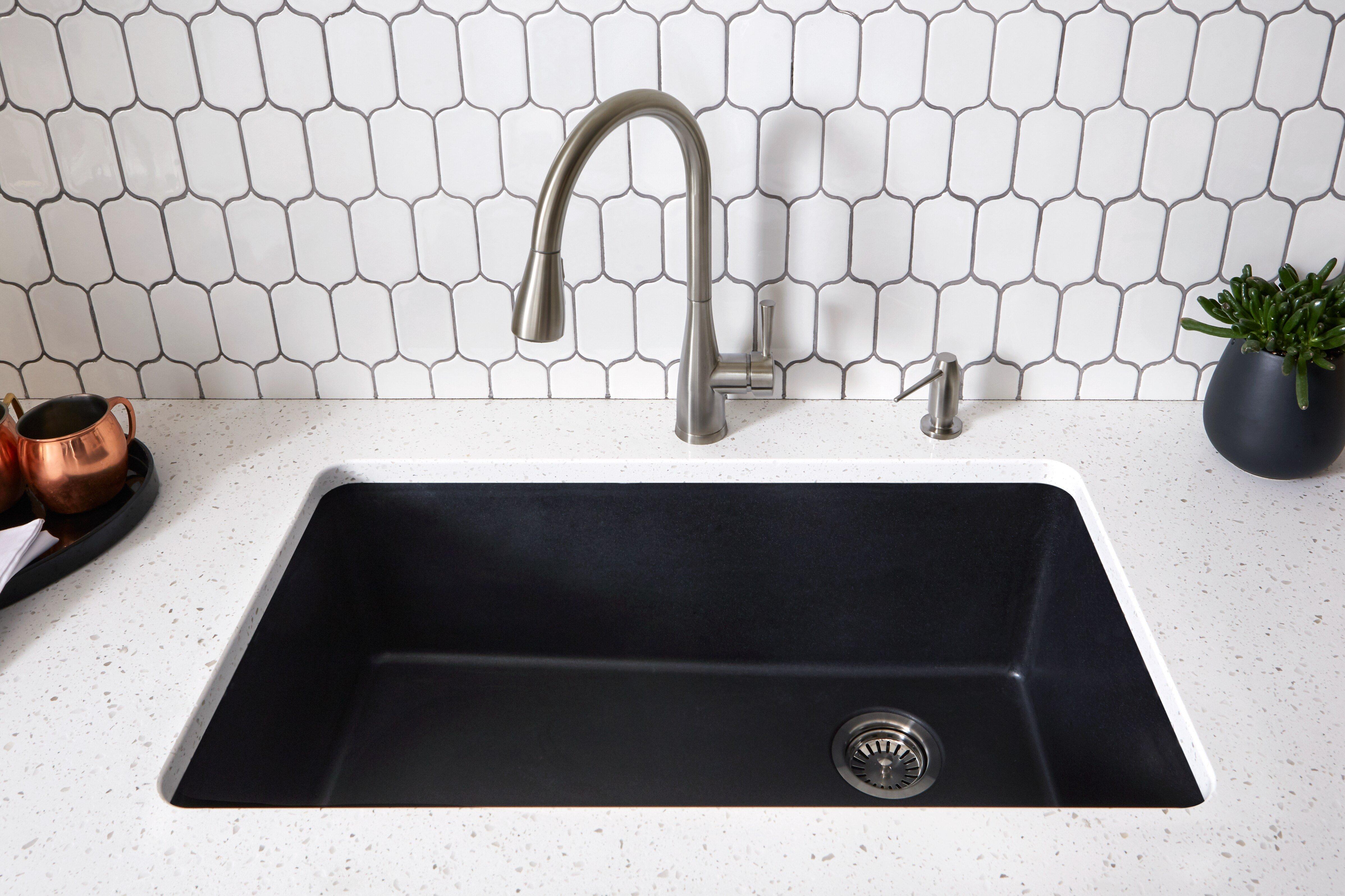 Signature Hardware Black 33 x 22 in. No Hole Composite Double Bowl Dual Mount Kitchen Sink 