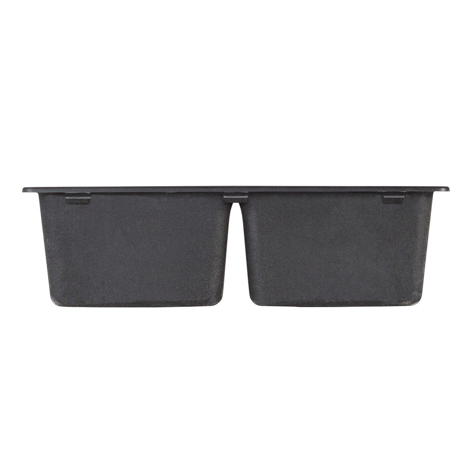 Signature Hardware Black 33 x 22 in. No Hole Composite Double Bowl Dual Mount Kitchen Sink 