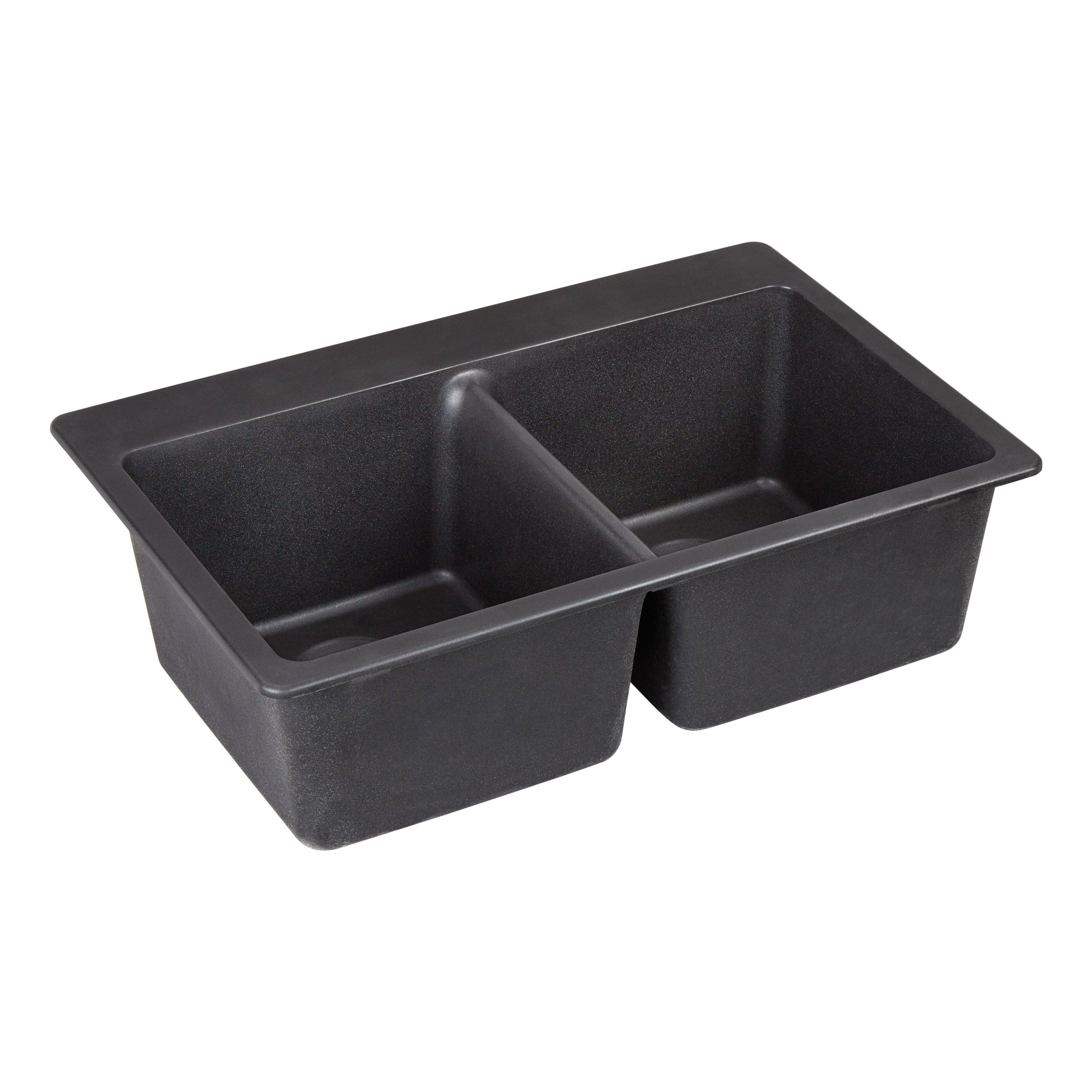 Signature Hardware Black 33 x 22 in. No Hole Composite Double Bowl Dual Mount Kitchen Sink 