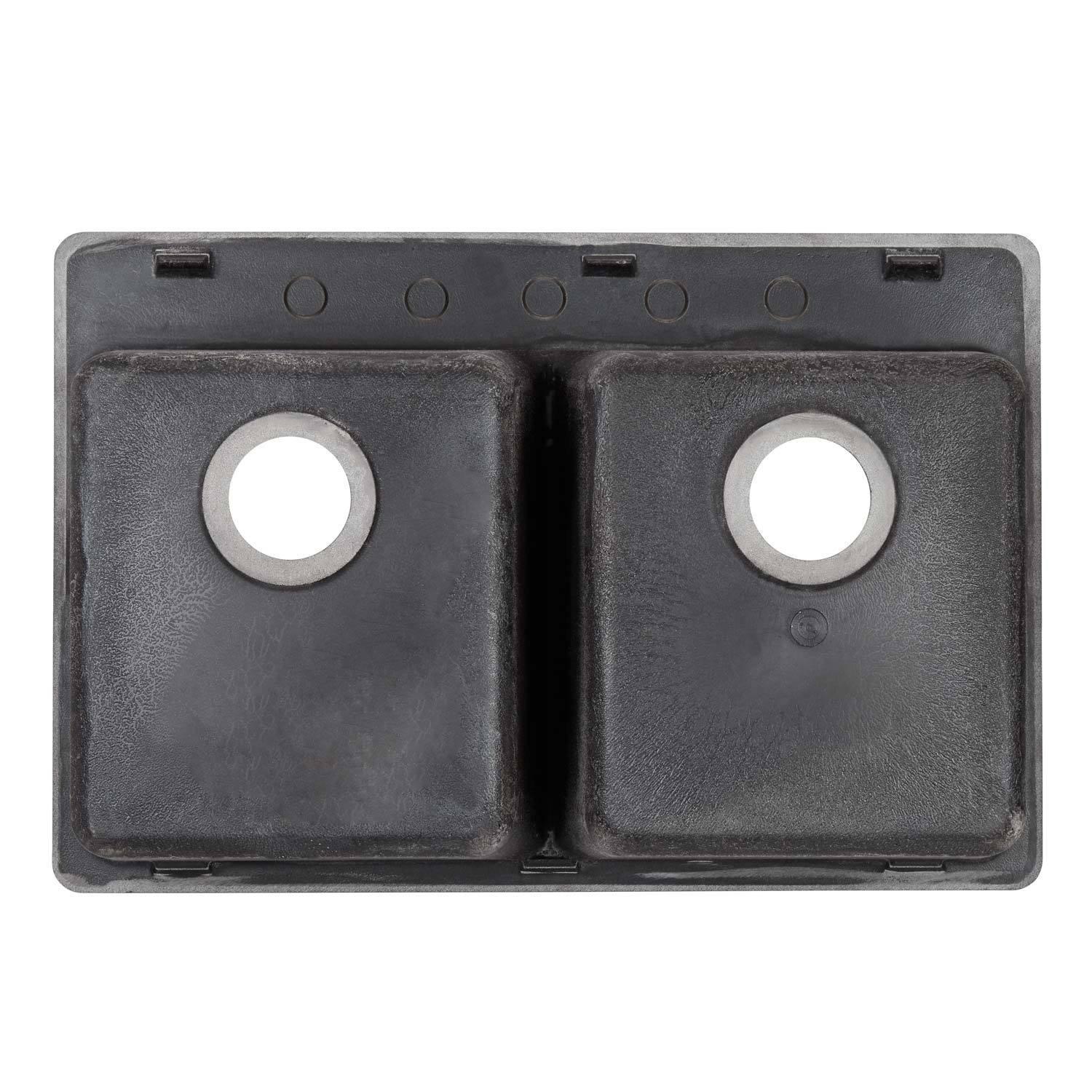 Signature Hardware Black 33 x 22 in. No Hole Composite Double Bowl Dual Mount Kitchen Sink 