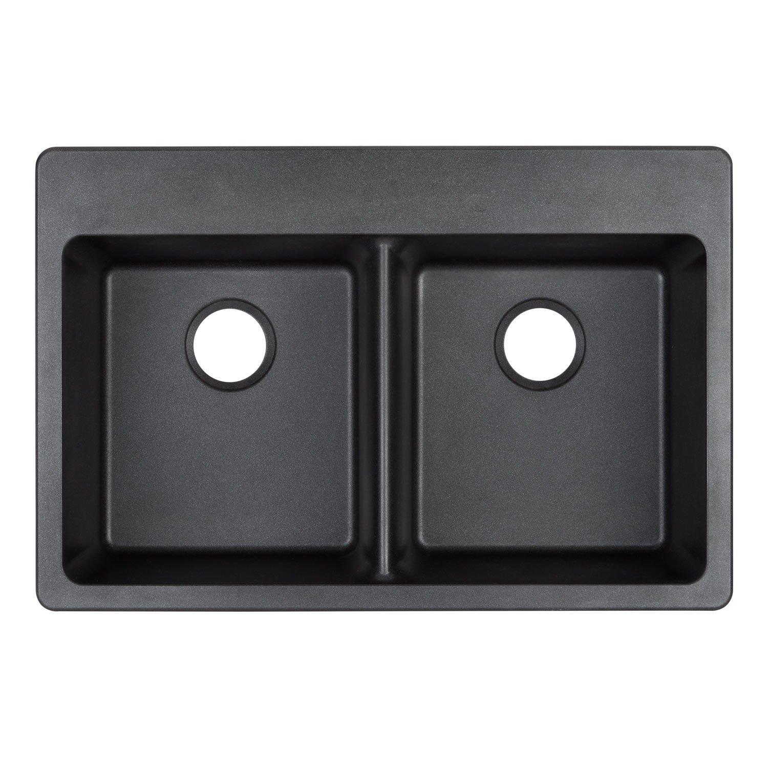 Signature Hardware Black 33 x 22 in. No Hole Composite Double Bowl Dual Mount Kitchen Sink 