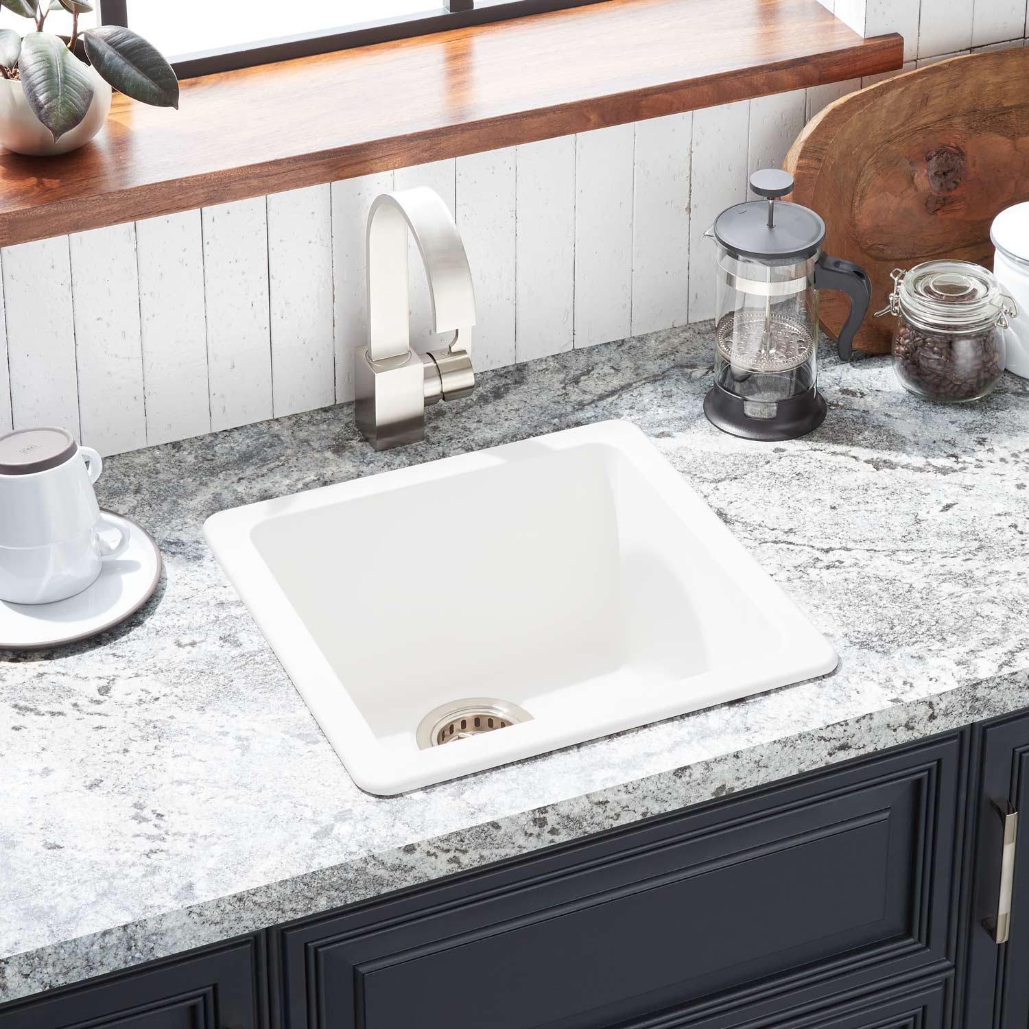 Signature Hardware White 16-5/8 x 16-5/8 in. No Hole Dual Mount Composite Bar Sink 