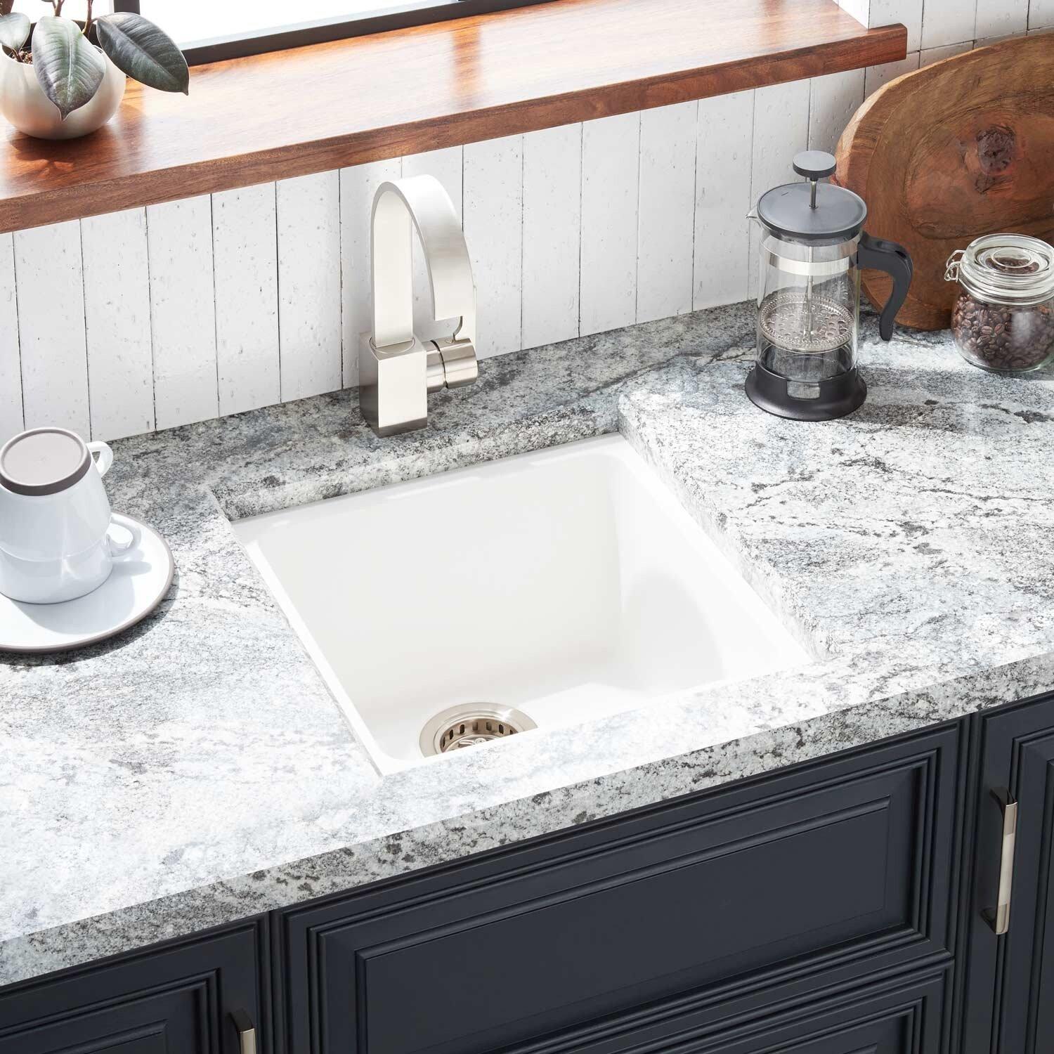 Signature Hardware White 16-5/8 x 16-5/8 in. No Hole Dual Mount Composite Bar Sink 