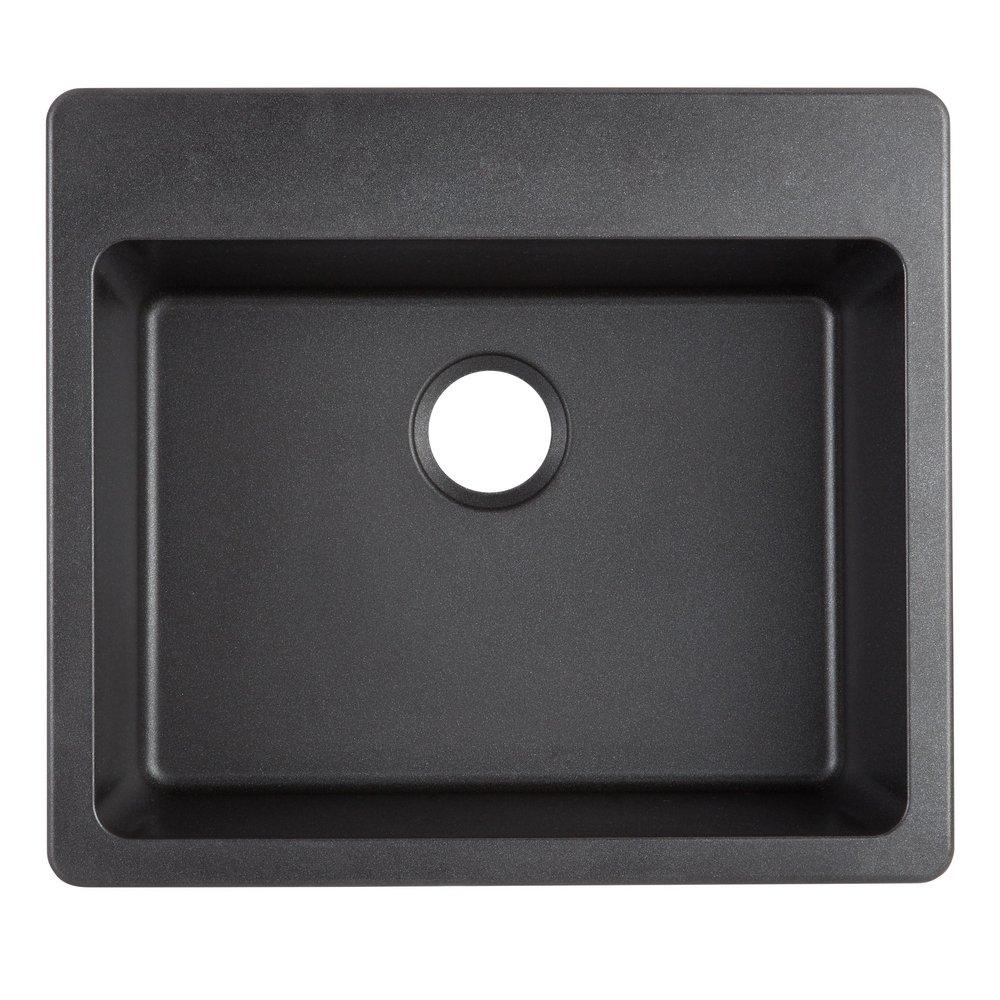 Signature Hardware Black 25 x 22 in. No Hole Granite Composite Single Bowl Dual Mount Kitchen Sink 