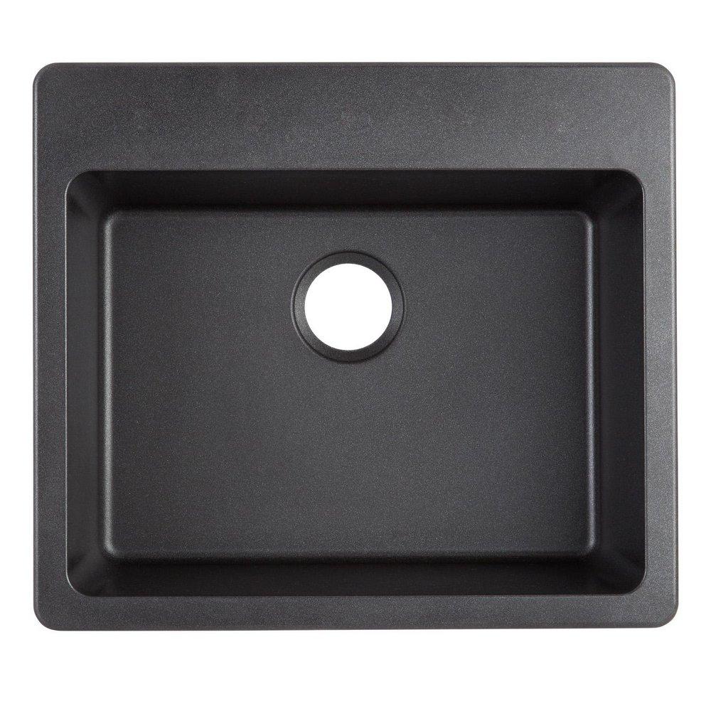 Signature Hardware Black 25 x 22 in. No Hole Granite Composite Single Bowl Dual Mount Kitchen Sink 