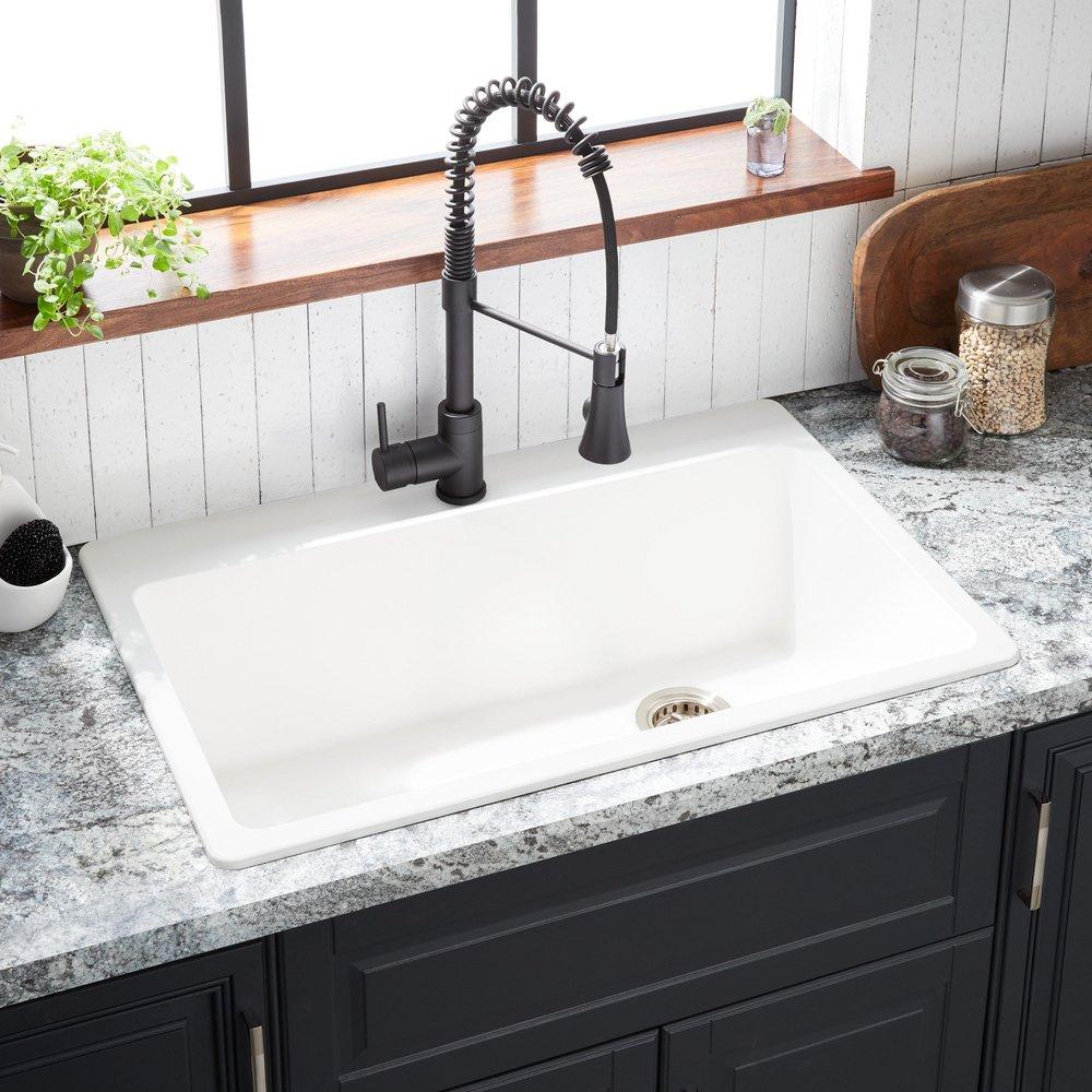 Signature Hardware White 33 x 22 in. No Hole Composite Single Bowl Dual Mount Kitchen Sink 