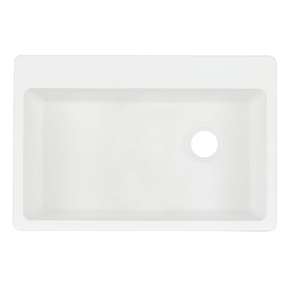 Signature Hardware White 33 x 22 in. No Hole Composite Single Bowl Dual Mount Kitchen Sink 