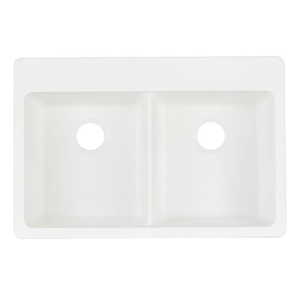 Signature Hardware White 33 x 22 in. No Hole Composite Double Bowl Dual Mount Kitchen Sink 