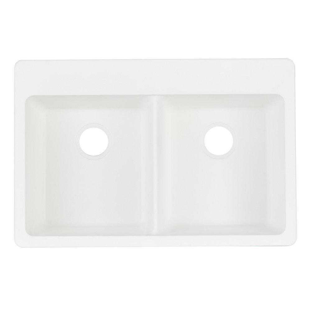Signature Hardware White 33 x 22 in. No Hole Composite Double Bowl Dual Mount Kitchen Sink 