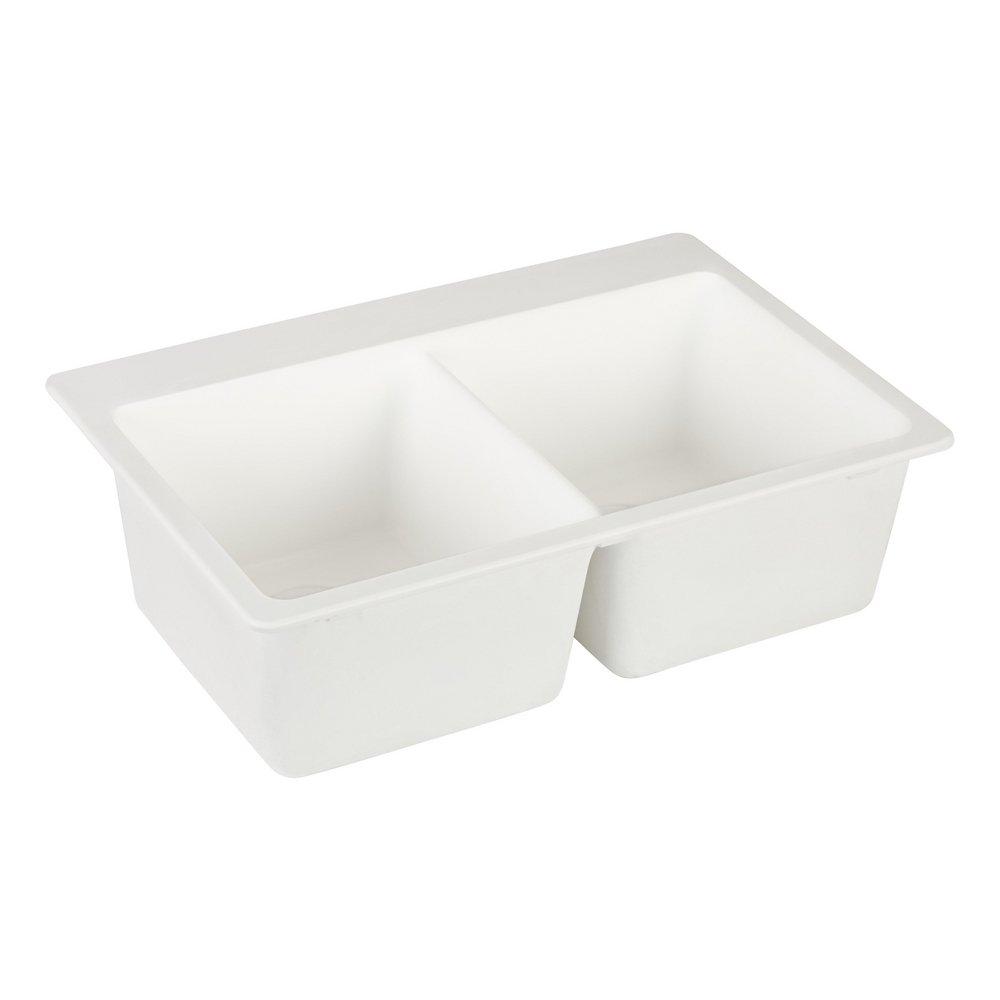 Signature Hardware White 33 x 22 in. No Hole Composite Double Bowl Dual Mount Kitchen Sink 