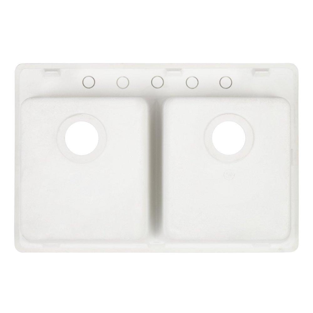 Signature Hardware White 33 x 22 in. No Hole Composite Double Bowl Dual Mount Kitchen Sink 