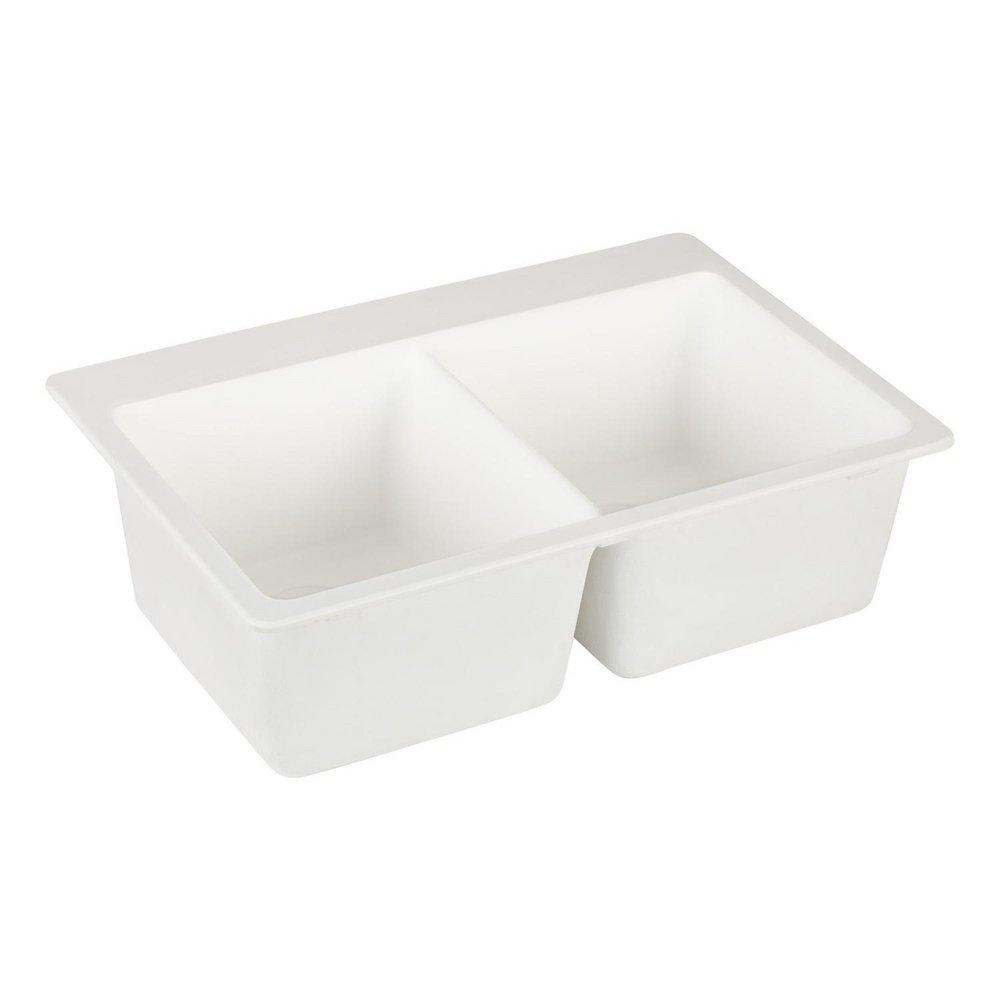 Signature Hardware White 33 x 22 in. No Hole Composite Double Bowl Dual Mount Kitchen Sink 