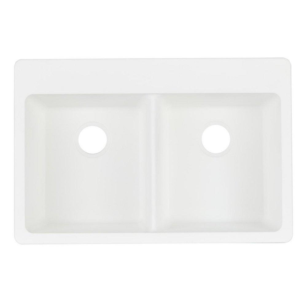 Signature Hardware White 33 x 22 in. No Hole Composite Double Bowl Dual Mount Kitchen Sink 