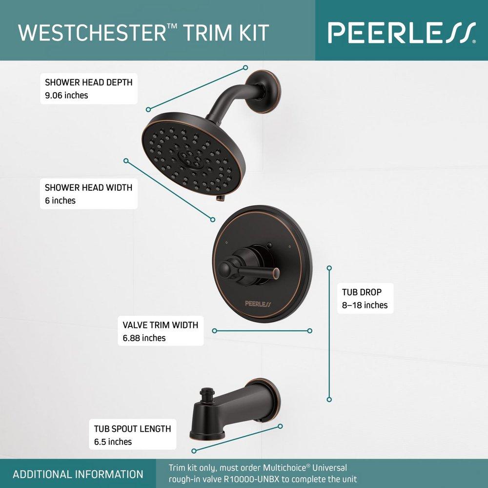 Peerless&reg; Oil Rubbed Bronze Single Handle Multi Bathtub & Shower Faucet Trim Only 