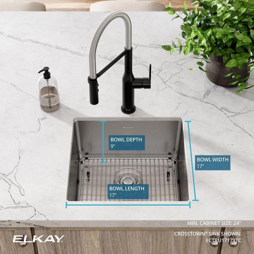 Elkay Polished Satin 18-1/2 x 18-1/2 in. No Hole Stainless Steel Single Bowl Undermount Kitchen Sink 