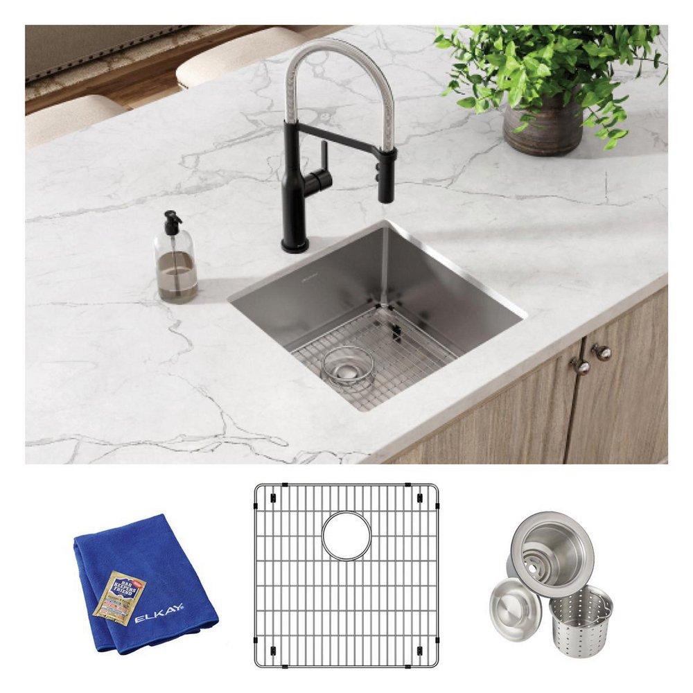 Elkay Polished Satin 18-1/2 x 18-1/2 in. No Hole Stainless Steel Single Bowl Undermount Kitchen Sink 