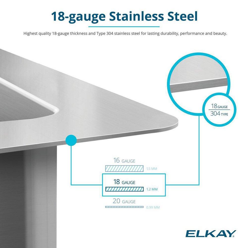 Elkay Polished Satin 18-1/2 x 18-1/2 in. No Hole Stainless Steel Single Bowl Undermount Kitchen Sink 