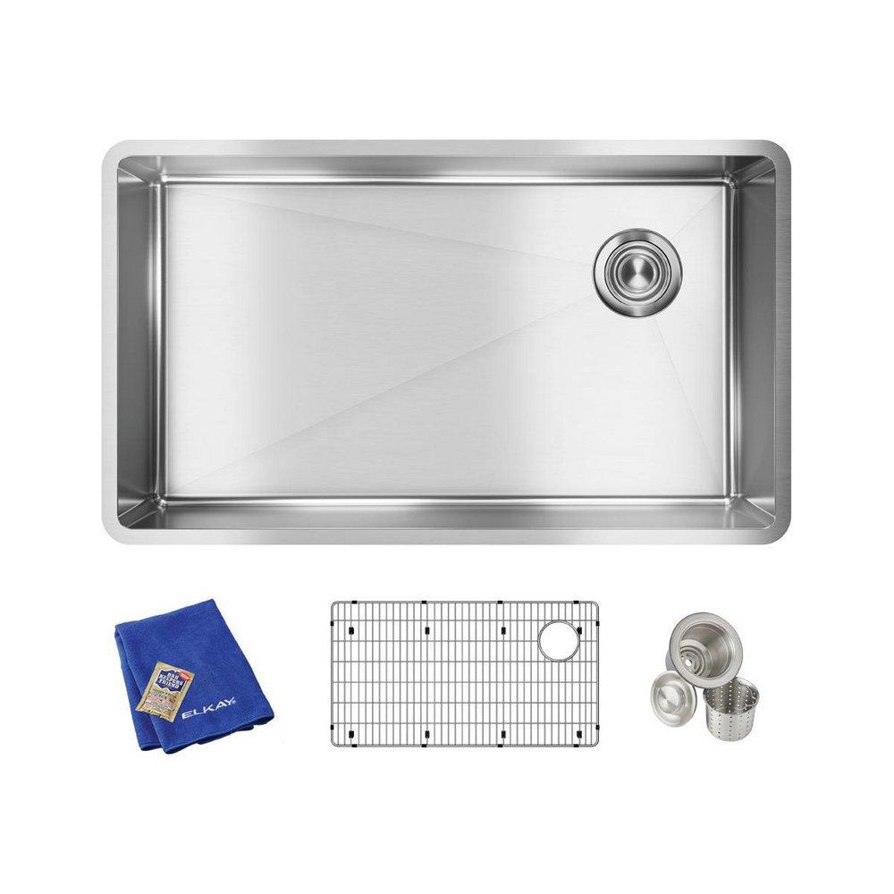 Elkay Polished Satin 31-1/2 x 18-1/2 in. Stainless Steel Single Bowl Undermount Kitchen Sink with Sound Dampening 