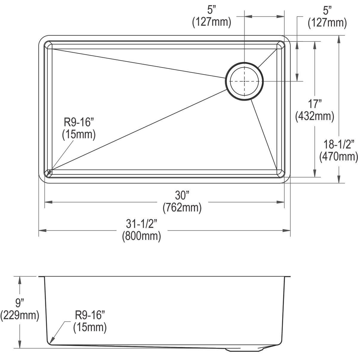 Elkay Polished Satin 31-1/2 x 18-1/2 in. No Hole Stainless Steel Single Bowl Undermount Kitchen Sink 