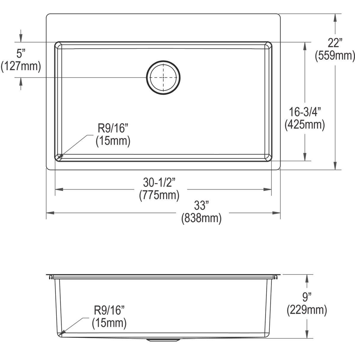 Elkay Polished Satin 33 x 22 in. Stainless Steel Single Bowl Dual Mount Kitchen Sink in Polished Satin 