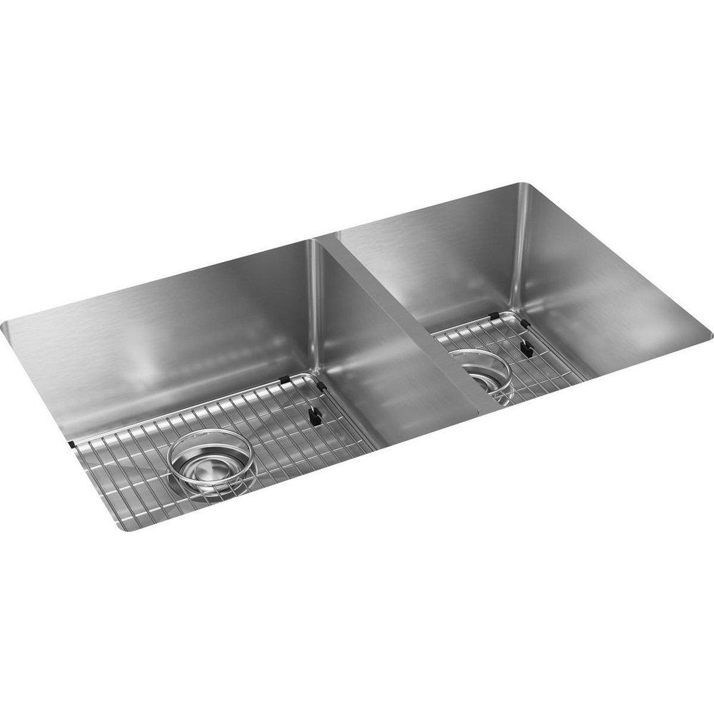 Elkay Polished Satin 31-1/2 x 18-1/2 in. No Hole Stainless Steel Double Bowl Undermount Kitchen Sink 