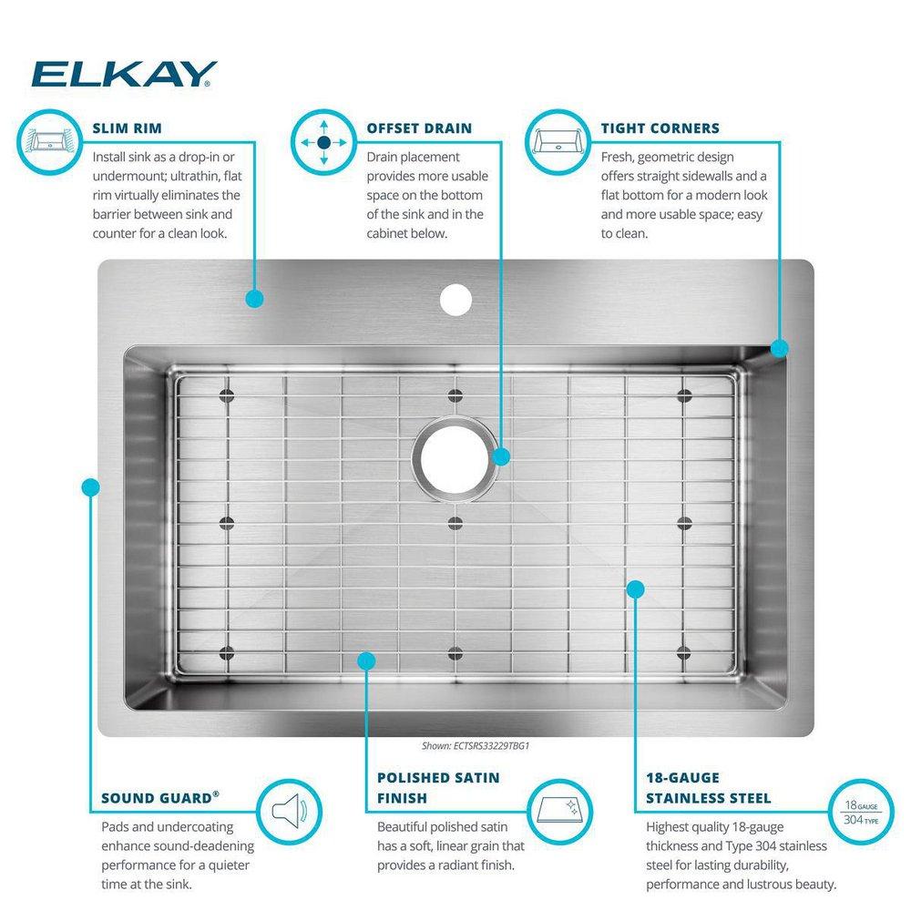Elkay Polished Satin 33 x 22 in. Stainless Steel Single Bowl Dual Mount Kitchen Sink in Polished Satin 