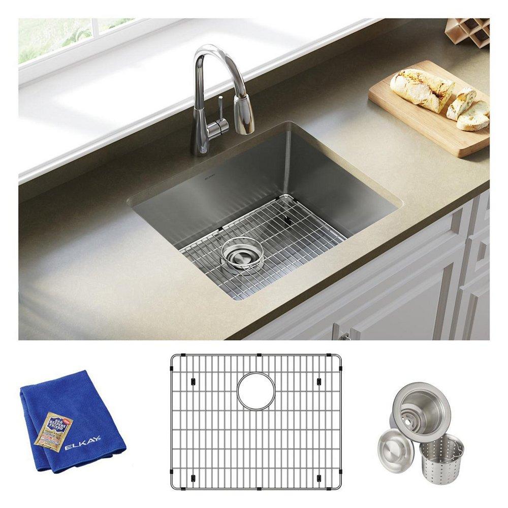 Elkay Polished Satin 22-1/2 x 18-1/2 in. No Hole Stainless Steel Single Bowl Undermount Kitchen Sink 