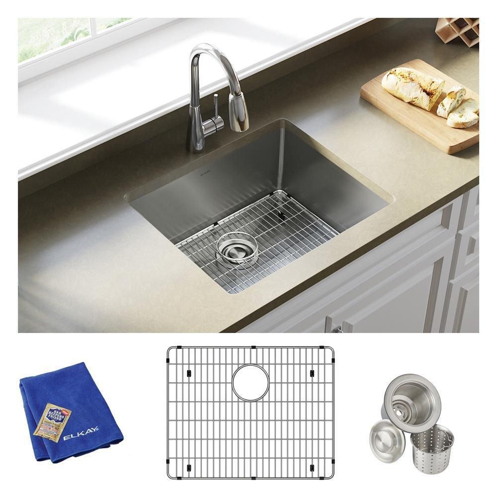 Elkay Polished Satin 22-1/2 x 18-1/2 in. No Hole Stainless Steel Single Bowl Undermount Kitchen Sink 