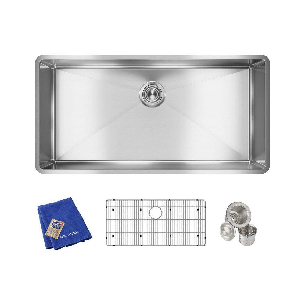 Elkay Polished Satin 36-1/2 x 18-1/2 in. No Hole Stainless Steel Single Bowl Undermount Kitchen Sink 