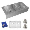 Elkay Polished Satin 35-7/8 x 20-1/4 in. Stainless Steel 60/40 Split Double Bowl Farmhouse Kitchen Sink with Sound Dampening - Includes Bottom Grids, Strainer Drains and Cleaning Kit 