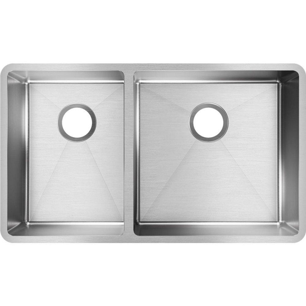Elkay Polished Satin 31-1/2 x 18-1/2 in. No Hole Stainless Steel Double Bowl Undermount Kitchen Sink 