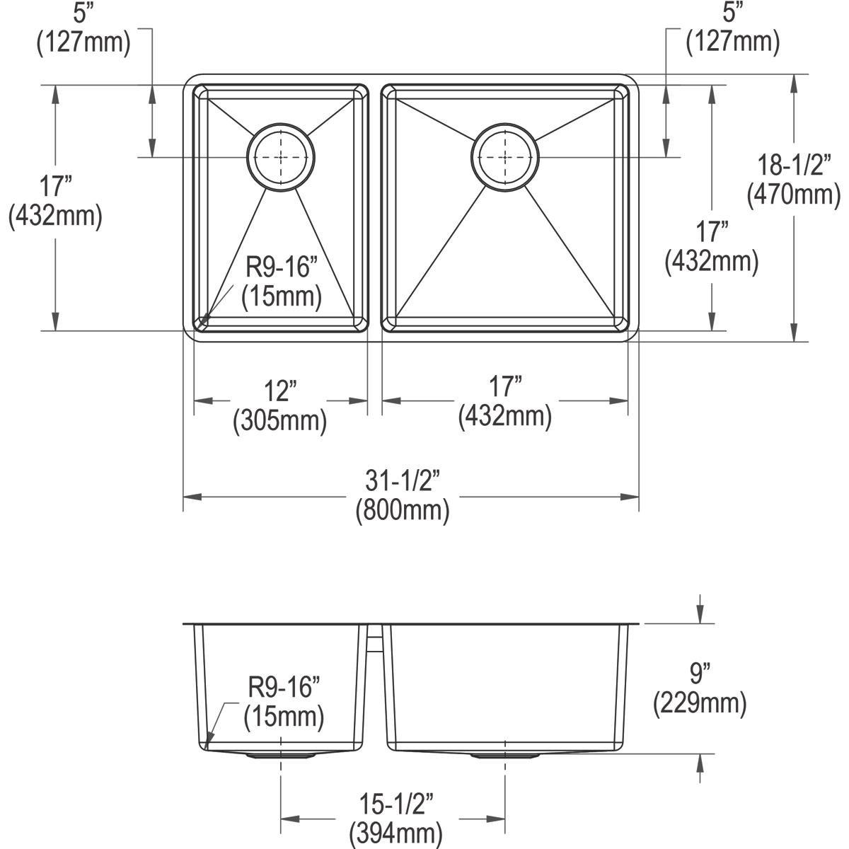 Elkay Polished Satin 31-1/2 x 18-1/2 in. No Hole Stainless Steel Double Bowl Undermount Kitchen Sink 