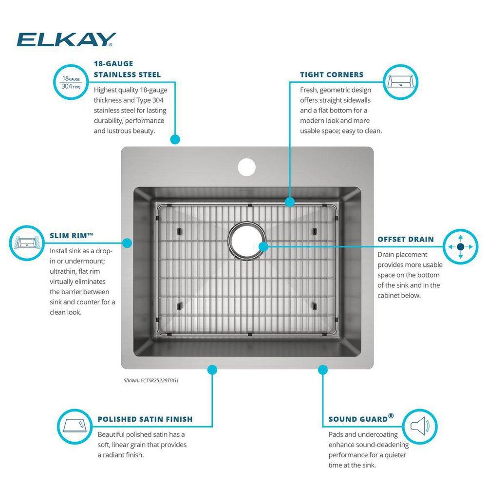 Elkay Polished Satin 25 x 22 in. Stainless Steel Single Bowl Dual Mount Kitchen Sink in Polished Satin 
